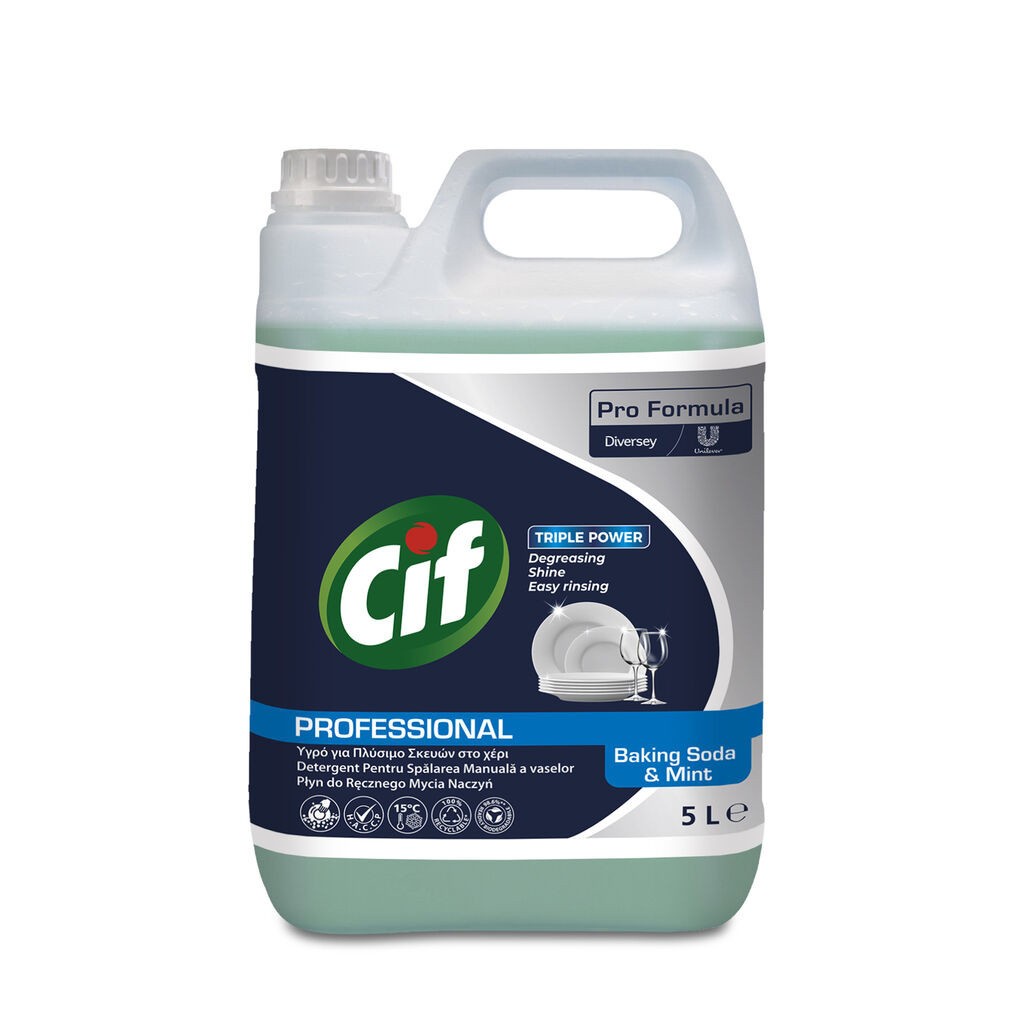 Pachet CIF Professional Baking Soda&Mint – Detergent Universal de Spalat Vase Manual, Parfum de Menta 2x5 L
