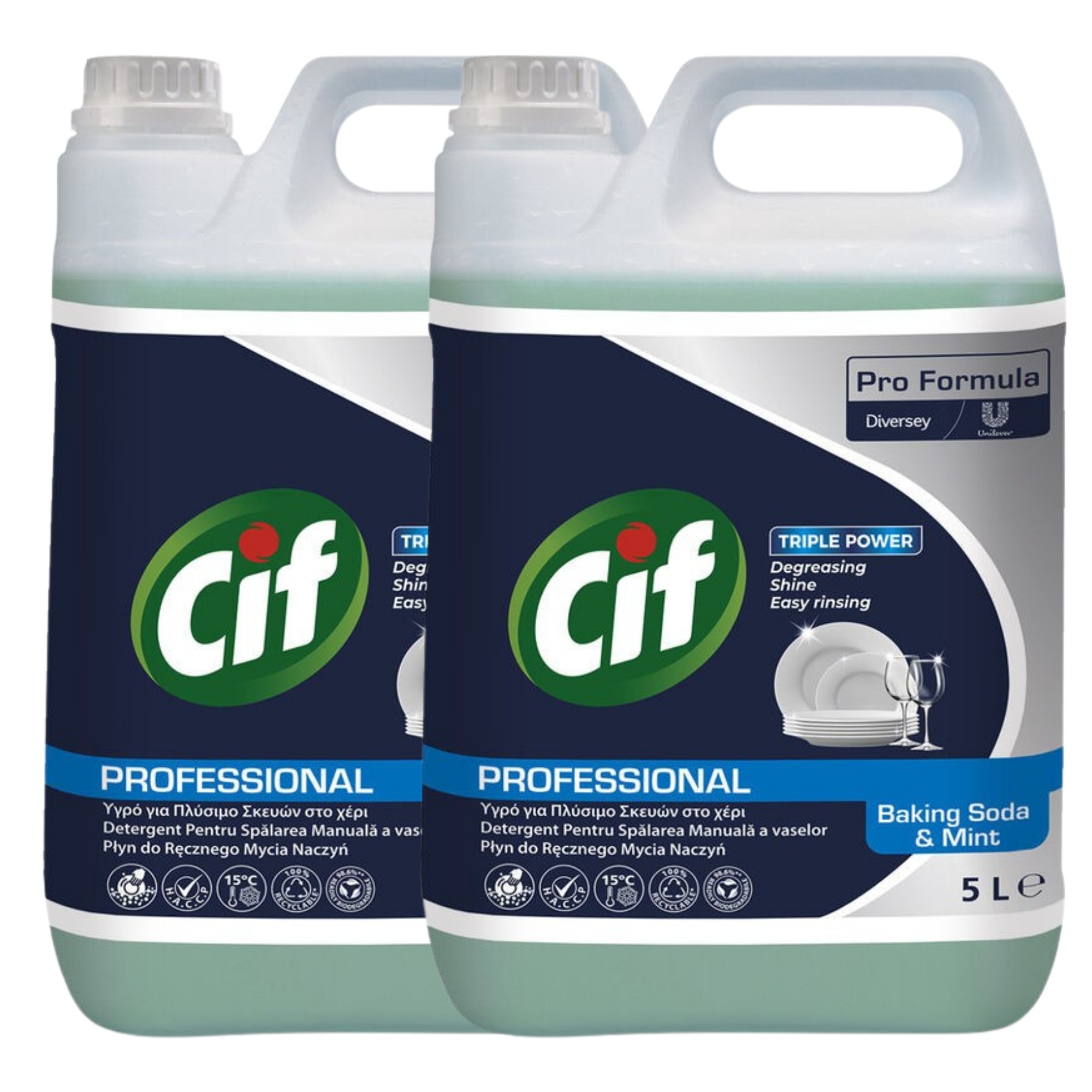 Pachet CIF Professional Baking Soda&Mint – Detergent Universal de Spalat Vase Manual, Parfum de Menta 2x5 L